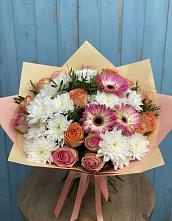 Букет цветов из:  Розы, Герберы и Хризантемы в Мещерское
