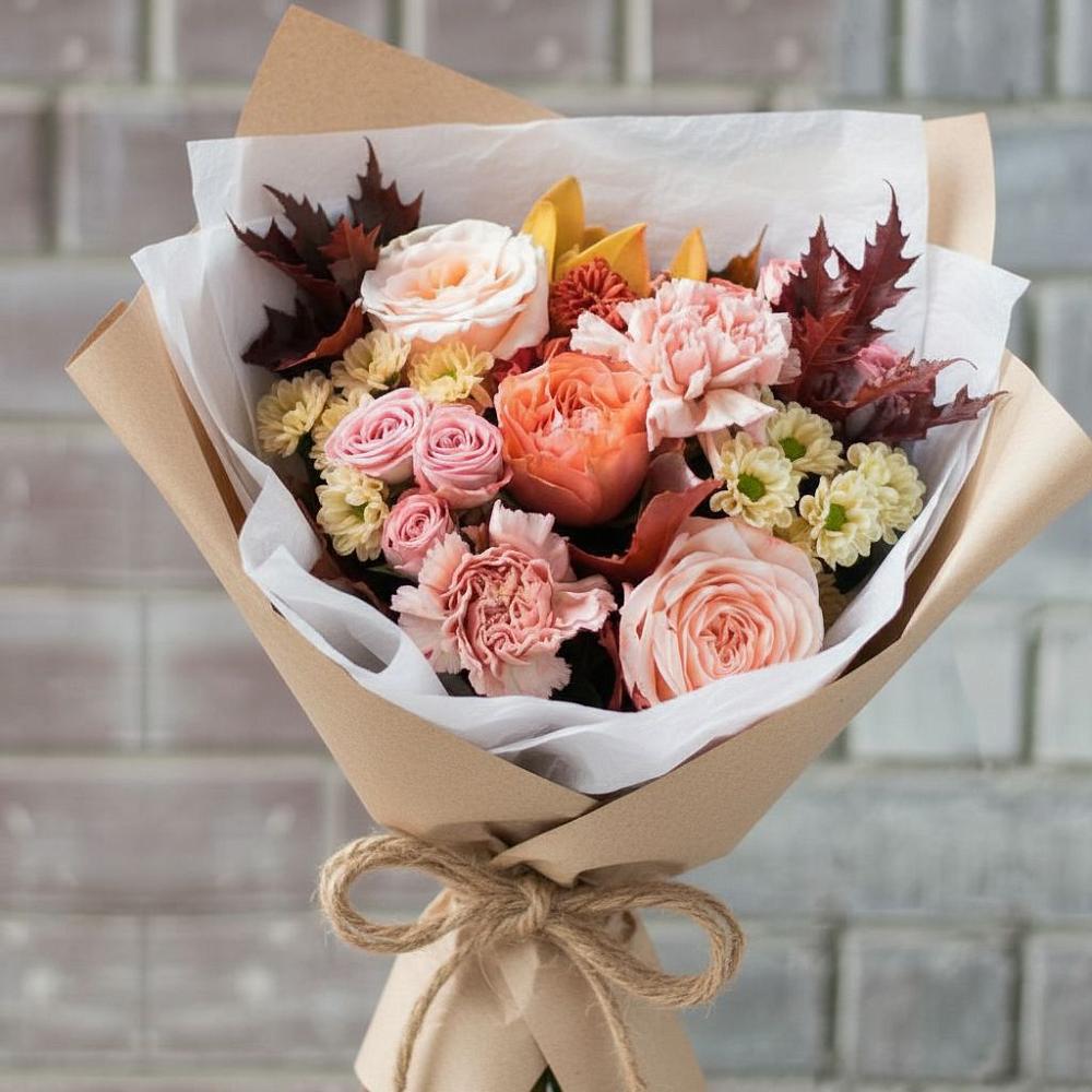 Букет цветов из: Гвоздики, Хризантемы и Розы в Мещерское