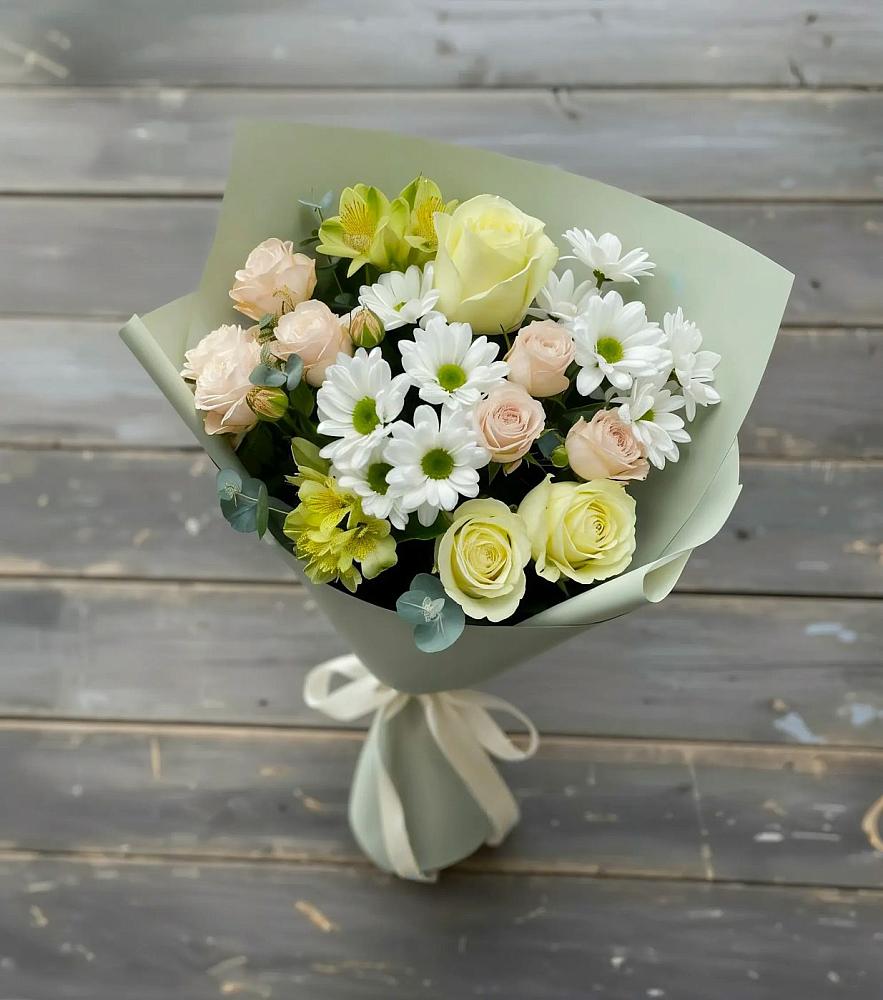 Букет цветов из: Альстромерии, Розы и Хризантемы в Мещерское