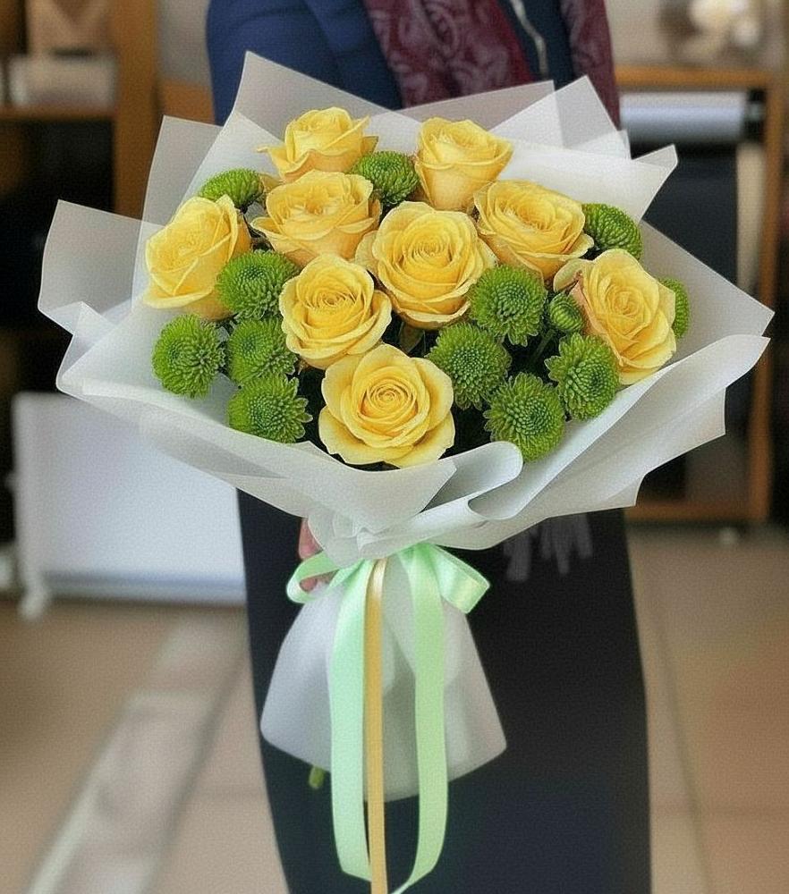 Букет цветов из: Хризантемы и Розы в Мещерское