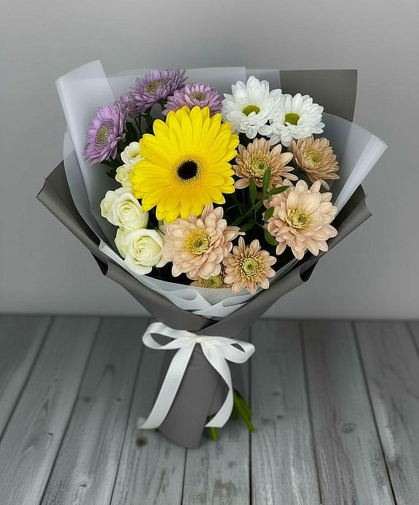 Букет цветов из: Розы, Герберы и Хризантемы в Мещерское