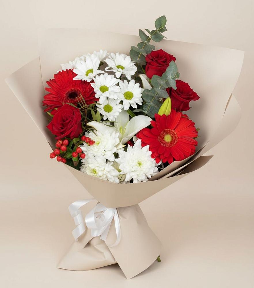 Букет цветов из: Розы, Хризантемы, Герберы и Лилии в Мещерское