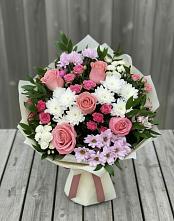 Букет цветов из:  Альстромерии, Гвоздики, Розы и Хризантемы в Мещерское