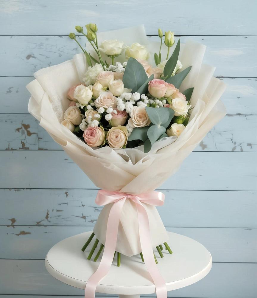 Букет цветов из: Розы и Лизиантусы в Мещерское