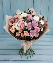 Букет цветов из:  Хризантемы, Розы и Альстромерии в Мещерское