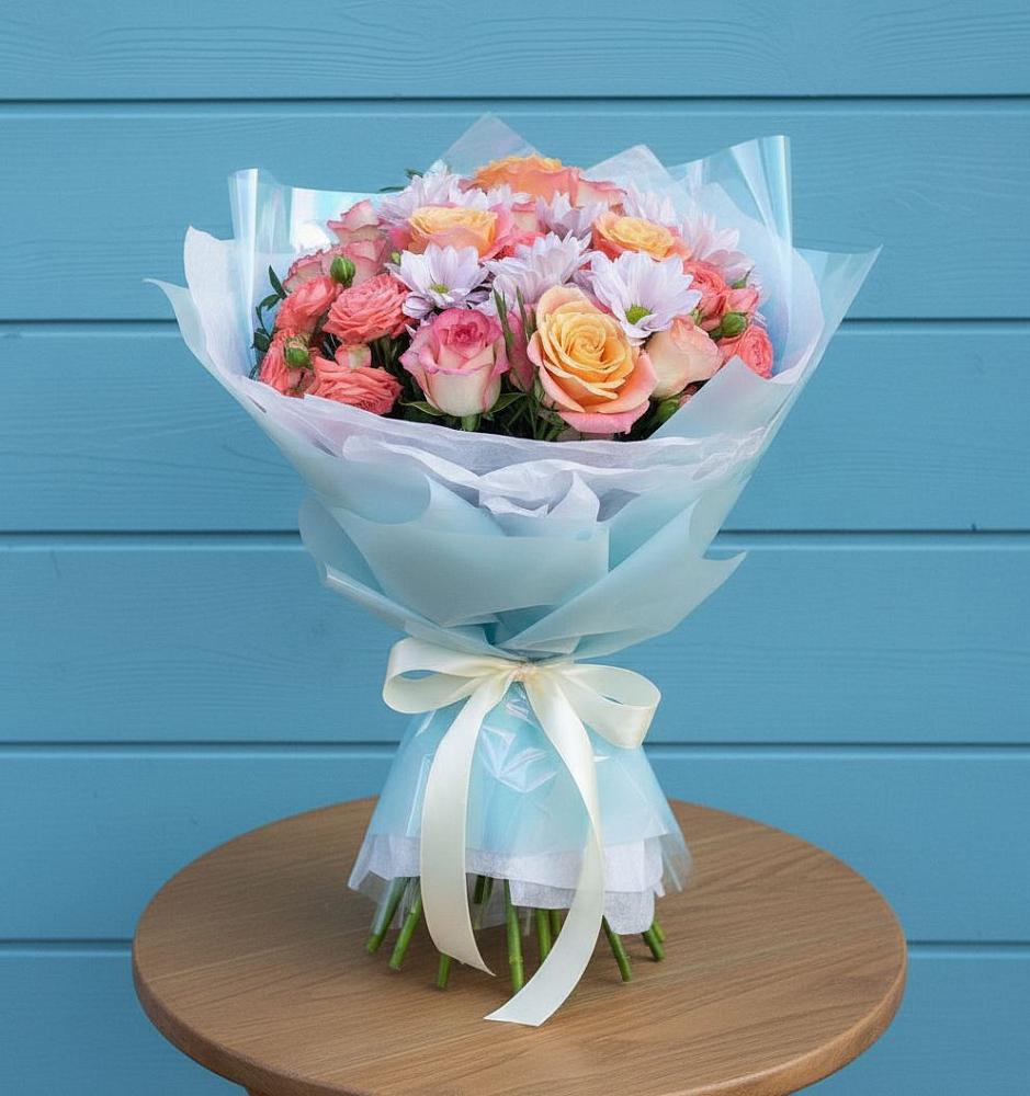 Букет цветов из: Хризантемы и Розы в Мещерское