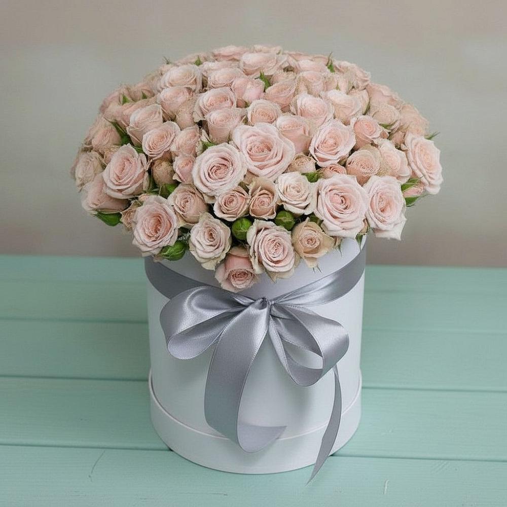 Цветочная композиция из Розы в шляпной коробке в Мещерское